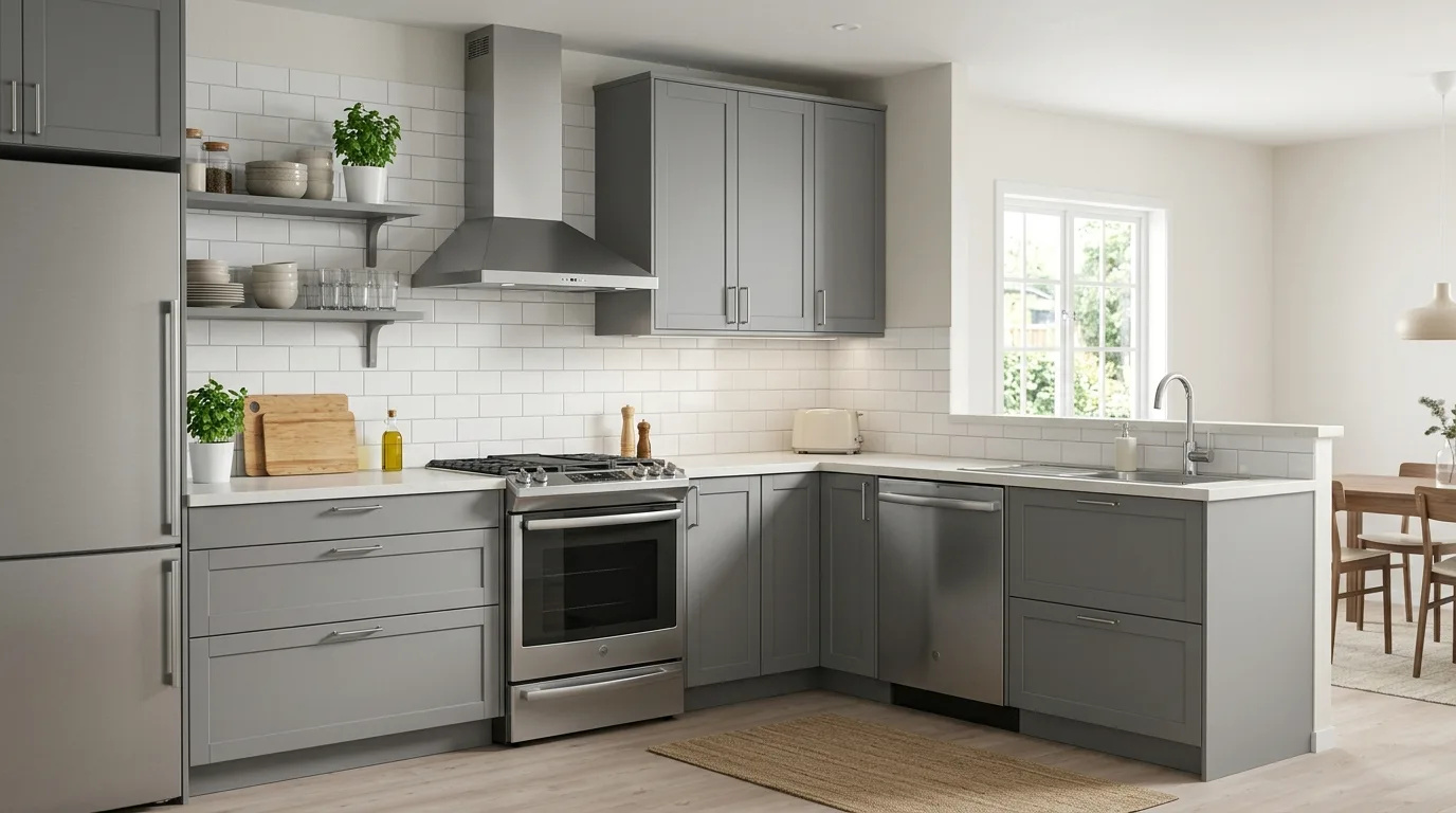 Choose countertops that balance cost and visual warmth inspiration for an IKEA kitchen.